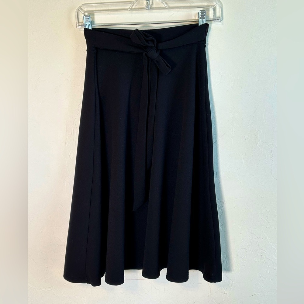 Vintage style Black swing midi skirt with tie belt Sz S